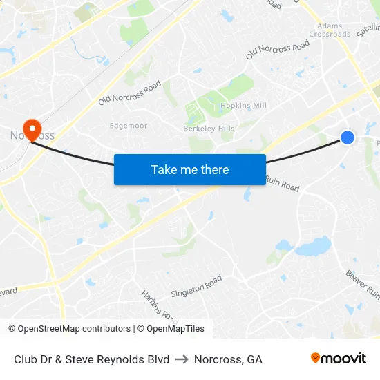 Club Dr & Steve Reynolds Blvd to Norcross, GA map