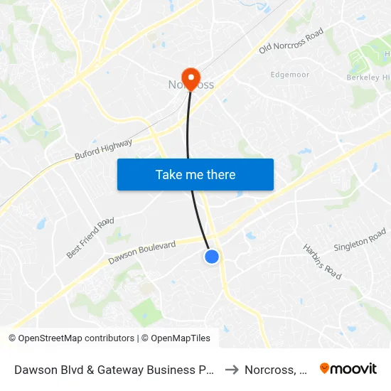 Dawson Blvd & Gateway Business Park to Norcross, GA map