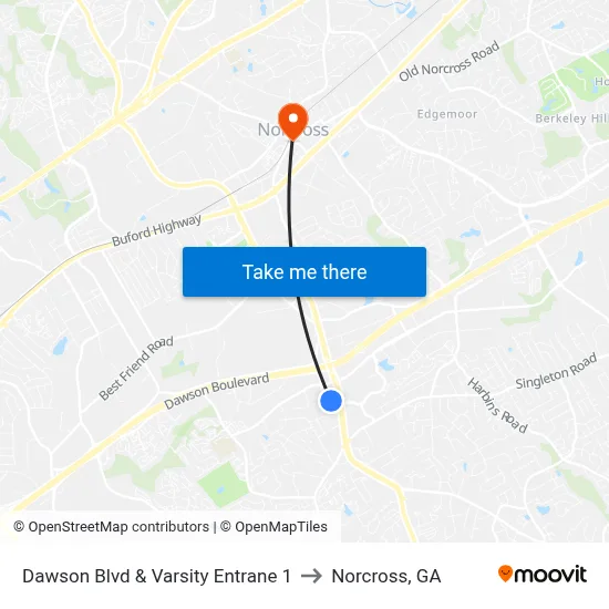Dawson Blvd & Varsity Entrane 1 to Norcross, GA map