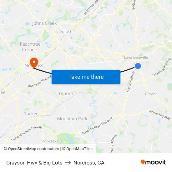 Grayson Hwy & Big Lots to Norcross, GA map