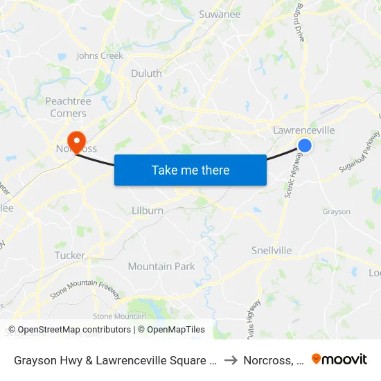 Grayson Hwy & Lawrenceville Square Plaza to Norcross, GA map