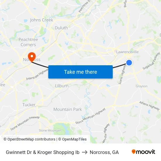 Gwinnett Dr & Kroger Shopping Ib to Norcross, GA map