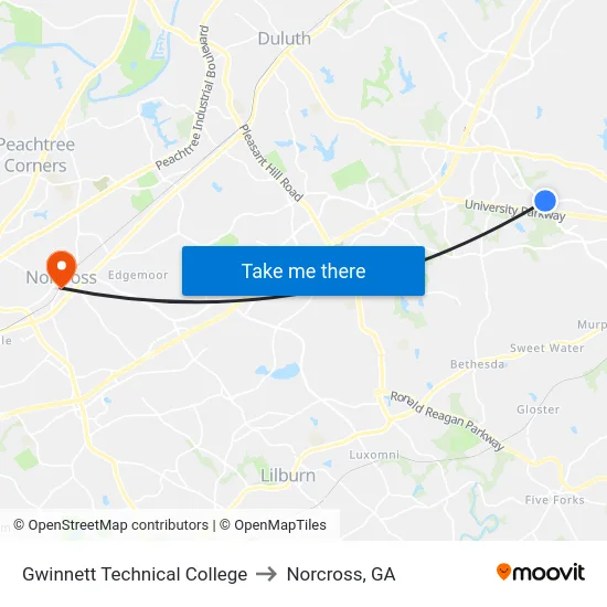 Gwinnett Technical College to Norcross, GA map