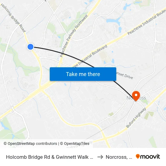 Holcomb Bridge Rd & Gwinnett Walk Plaza to Norcross, GA map