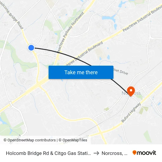 Holcomb Bridge Rd & Citgo Gas Station to Norcross, GA map