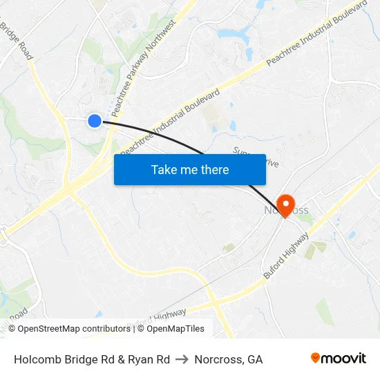 Holcomb Bridge Rd & Ryan Rd to Norcross, GA map