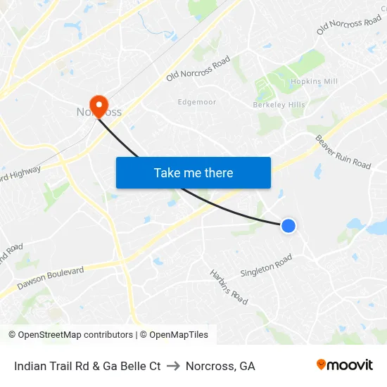 Indian Trail Rd & Ga Belle Ct to Norcross, GA map