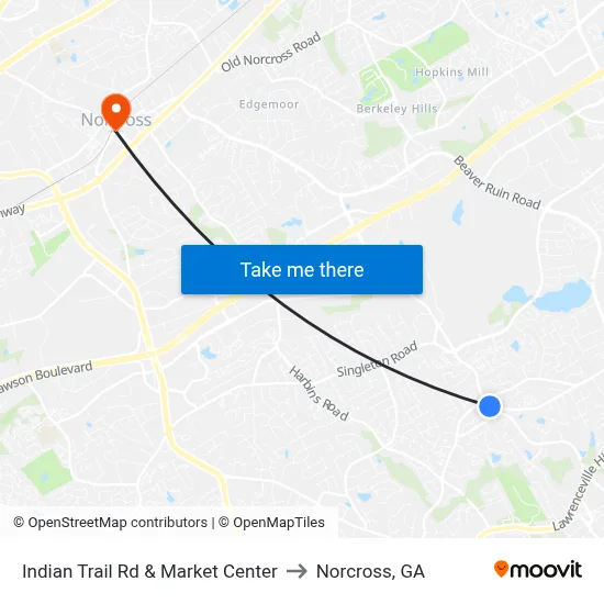 Indian Trail Rd & Market Center to Norcross, GA map