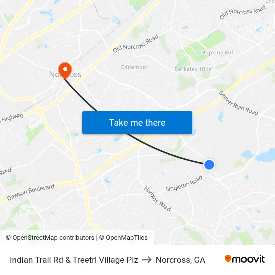 Indian Trail Rd & Treetrl Village Plz to Norcross, GA map