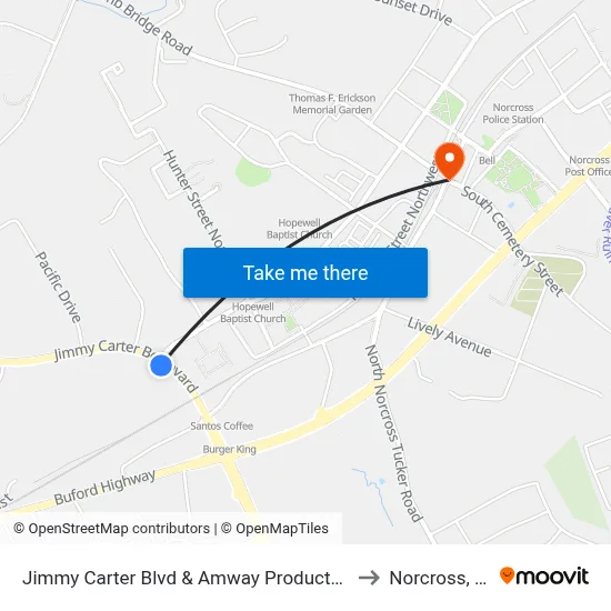 Jimmy Carter Blvd & Amway Products Dist to Norcross, GA map