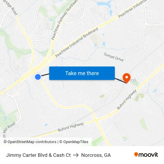 Jimmy Carter Blvd & Cash Ct to Norcross, GA map