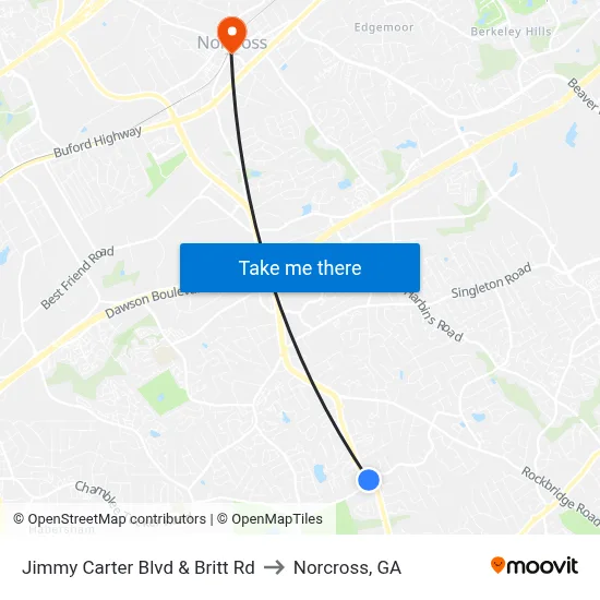 Jimmy Carter Blvd & Britt Rd to Norcross, GA map