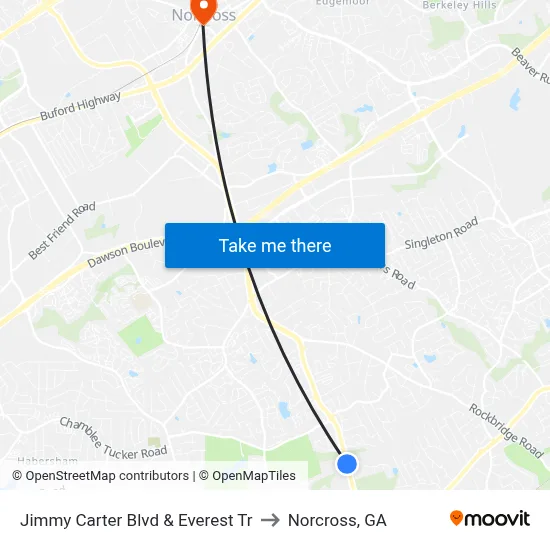 Jimmy Carter Blvd & Everest Tr to Norcross, GA map