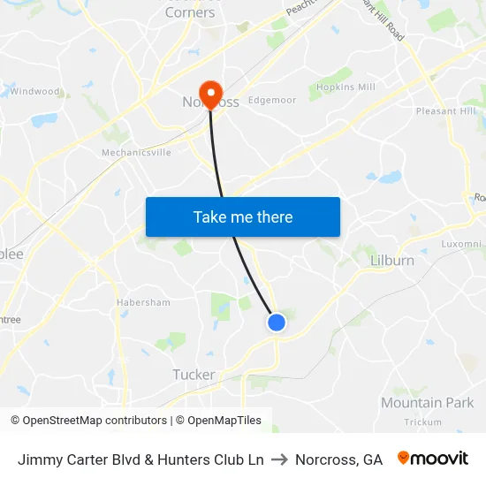 Jimmy Carter Blvd & Hunters Club Ln to Norcross, GA map