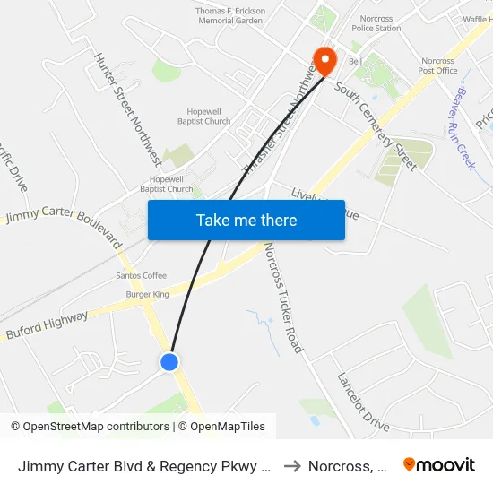 Jimmy Carter Blvd & Regency Pkwy Ob to Norcross, GA map