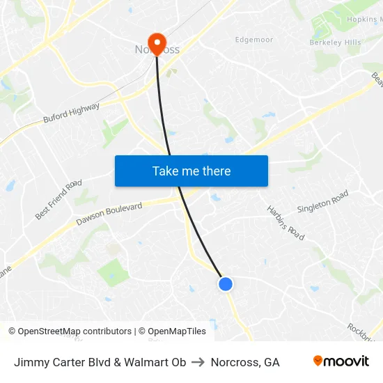 Jimmy Carter Blvd & Walmart Ob to Norcross, GA map