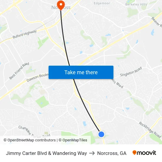 Jimmy Carter Blvd & Wandering Way to Norcross, GA map