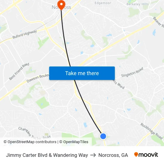 Jimmy Carter Blvd & Wandering Way to Norcross, GA map
