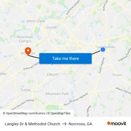 Langley Dr & Methodist Church to Norcross, GA map