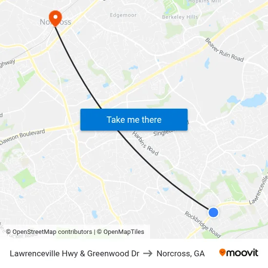 Lawrenceville Hwy & Greenwood Dr to Norcross, GA map