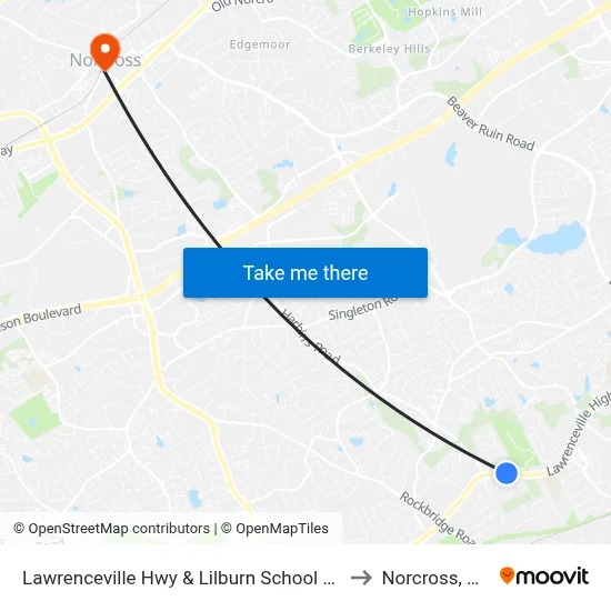 Lawrenceville Hwy & Lilburn School Rd to Norcross, GA map