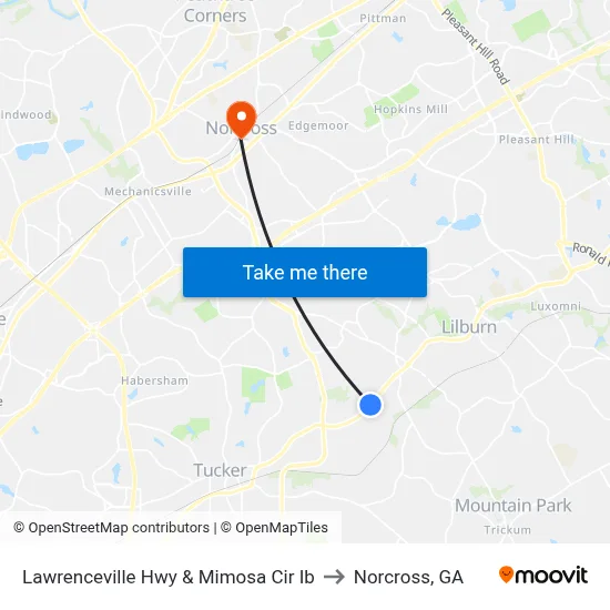Lawrenceville Hwy & Mimosa Cir Ib to Norcross, GA map