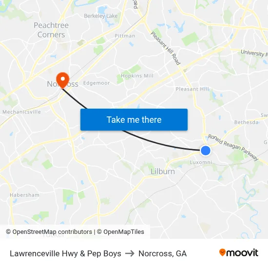 Lawrenceville Hwy & Pep Boys to Norcross, GA map