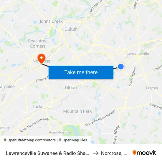 Lawrenceville Suwanee & Radio Shack to Norcross, GA map