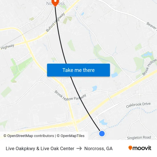 Live Oakpkwy & Live Oak Center to Norcross, GA map