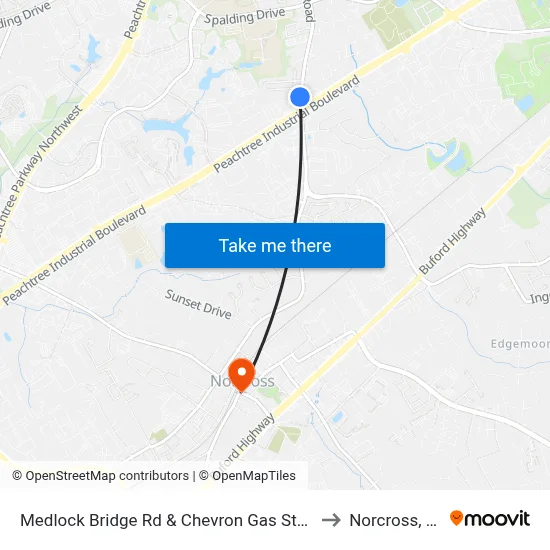 Medlock Bridge Rd & Chevron Gas Station to Norcross, GA map