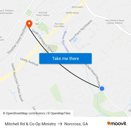 Mitchell Rd & Co-Op Ministry to Norcross, GA map