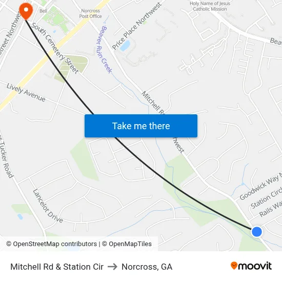 Mitchell Rd & Station Cir to Norcross, GA map
