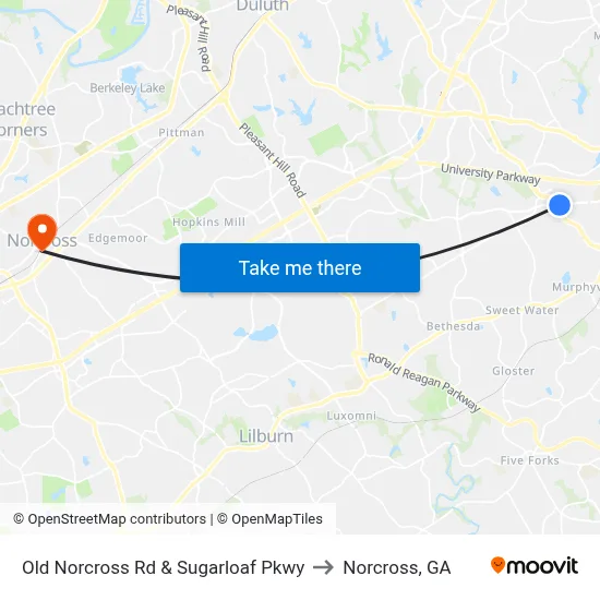 Old Norcross Rd & Sugarloaf Pkwy to Norcross, GA map