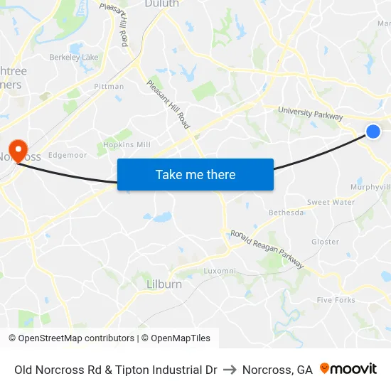 Old Norcross Rd & Tipton Industrial Dr to Norcross, GA map