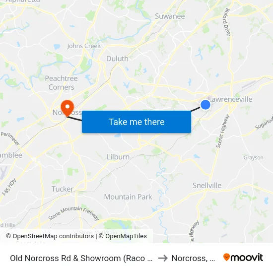 Old Norcross Rd & Showroom (Raco Dr) to Norcross, GA map