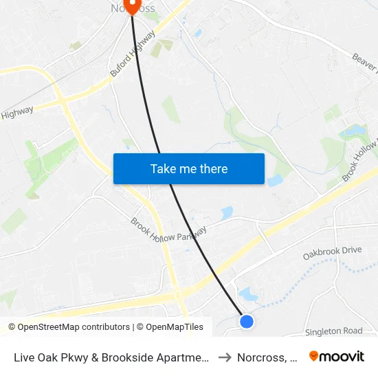 Live Oak Pkwy & Brookside Apartments to Norcross, GA map