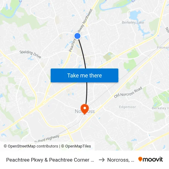 Peachtree Pkwy & Peachtree Corner Cir Ib to Norcross, GA map