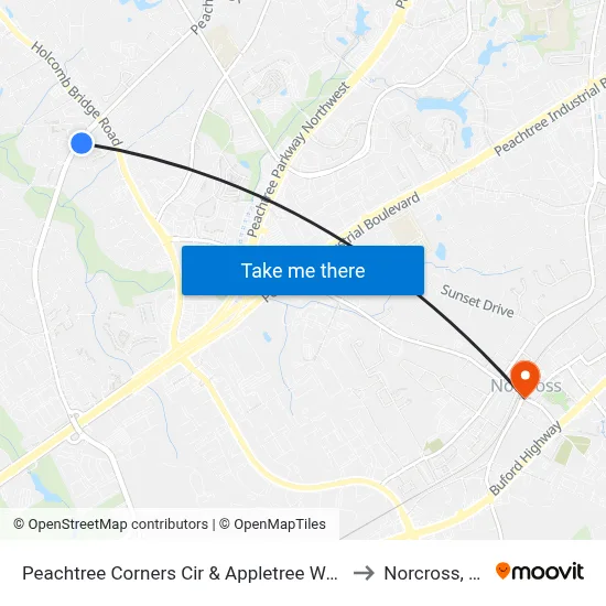 Peachtree Corners Cir & Appletree Way Ib to Norcross, GA map