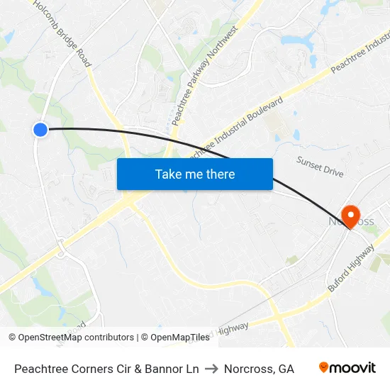 Peachtree Corners Cir & Bannor Ln to Norcross, GA map