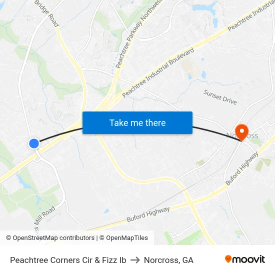 Peachtree Corners Cir & Fizz Ib to Norcross, GA map