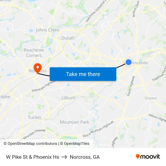 W Pike St & Phoenix Hs to Norcross, GA map
