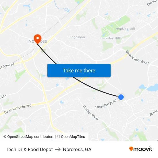 Tech Dr & Food Depot to Norcross, GA map