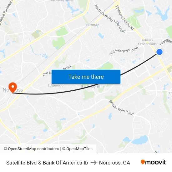 Satellite Blvd & Bank Of America Ib to Norcross, GA map