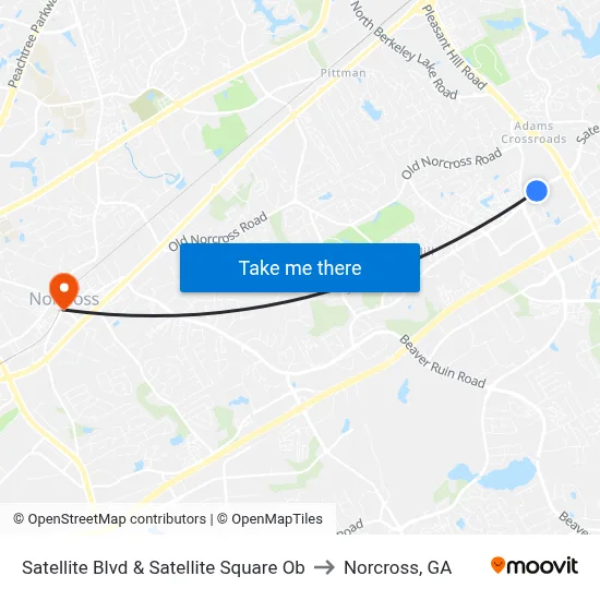Satellite Blvd & Satellite Square Ob to Norcross, GA map