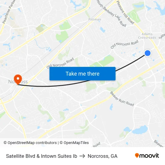 Satellite Blvd & Intown Suites Ib to Norcross, GA map
