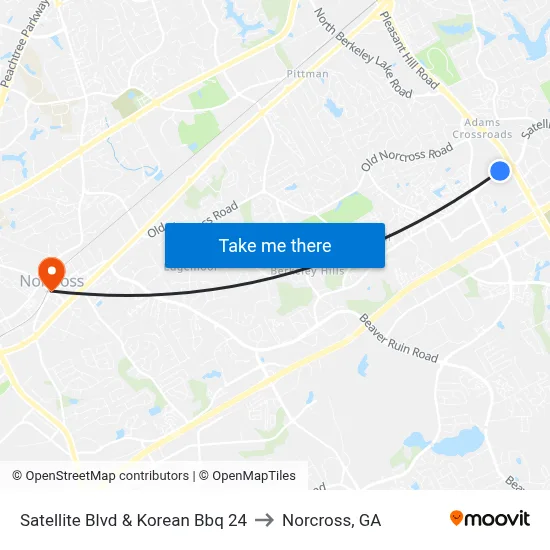 Satellite Blvd & Korean Bbq 24 to Norcross, GA map