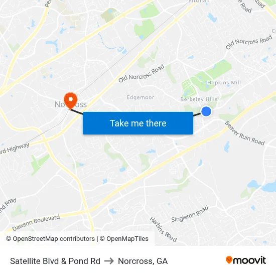 Satellite Blvd & Pond Rd to Norcross, GA map