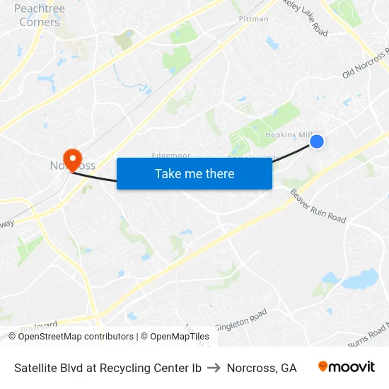 Satellite Blvd at Recycling Center Ib to Norcross, GA map