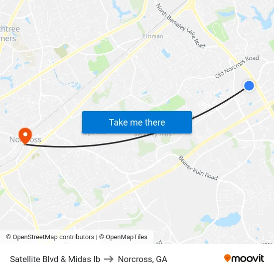 Satellite Blvd & Midas Ib to Norcross, GA map