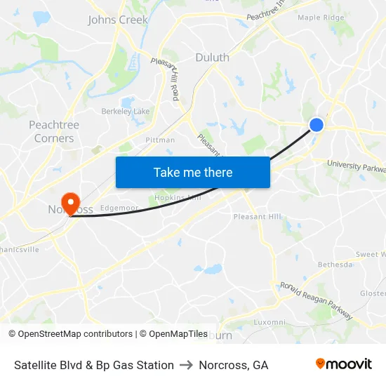 Satellite Blvd & Bp Gas Station to Norcross, GA map